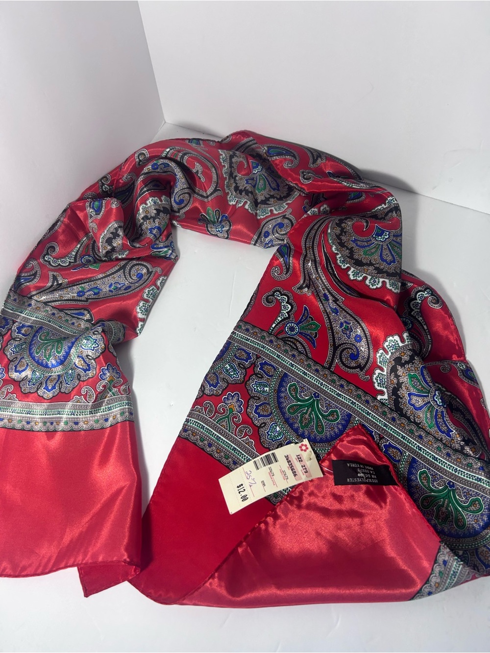 Red Paisley Satin Scarf Jacket Accent